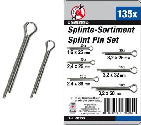 Splint Pin Assortment Ø 1.6 - 3.2 mm 135 pcs