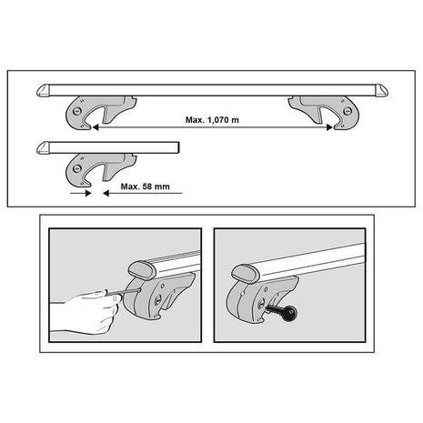 Roof rail carrier 120cm aluminum 90kg