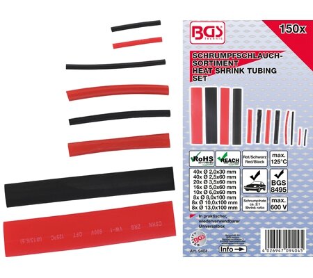 Shrink tube assortment | Red / Black | 150 pcs.