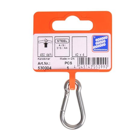 Carabiner 40x4mm, A4 RVS AISI 316, 450 daN