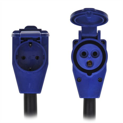 Adapter cable 40cm from Schuko plug to angled CEE counter plug + Schuko socket