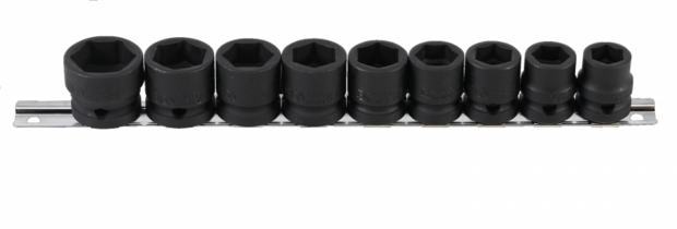 Impact Socket Set, Hexagon, extra flat 12.5 mm (1/2) drive 13 - 24 mm 9 pcs.