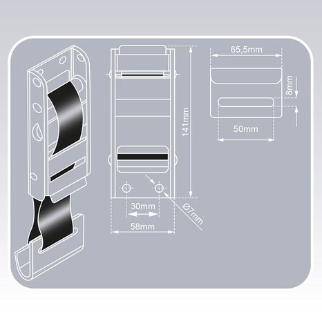 Side curtain buckle with strap and hook