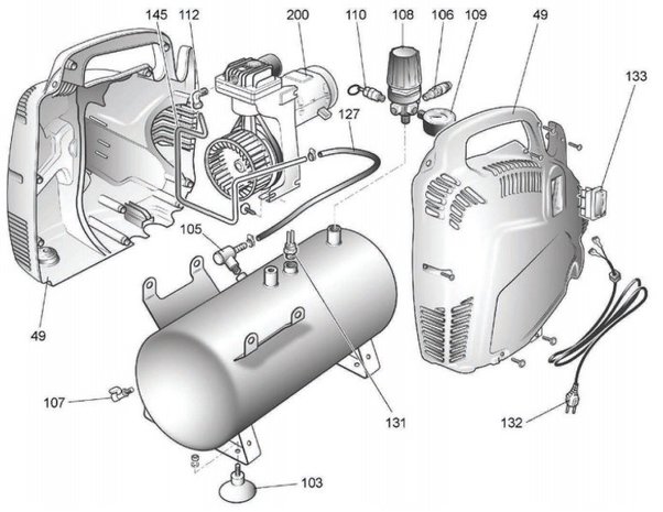 Oil-free compressor 8 bar - 6 liters, 385x170x465mm