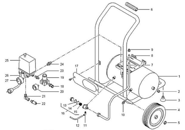 Compact construction compressor hos 10 bar, 10 liters