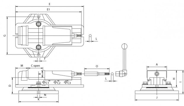 Mechanical milling clamp extra large jaw opening 132mm