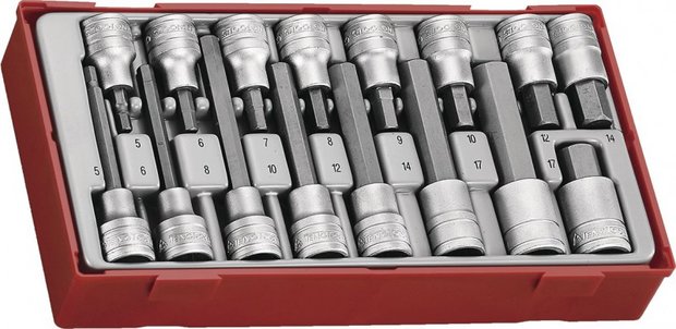 Set of 16 long bit sockets type hex 1/2