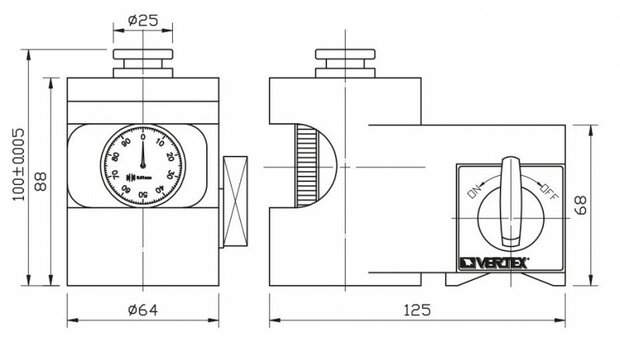 Magnetic zero point / height adjustment device 100 mm