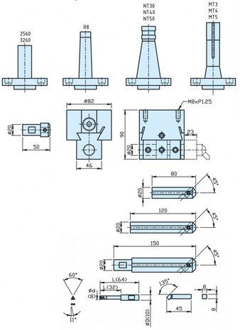 Cutter head set R8 diameter 10 - 240mm