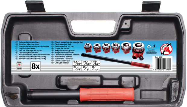 8-piece Pipe Threading Set, 1/4 - 1 1/4