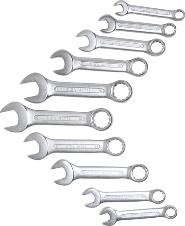 10-piece Combination Spanner Set, Stubby Type, 10-19 mm