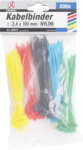 200-piece Cable Tie Assortment, 2.4 x 100 mm, 5 colors