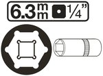 Socket, Hexagon, deep 6.3 mm (1/4) Drive