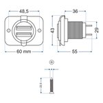 USB flush-mounted socket double type A 3100mA 12V/24V