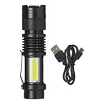 Torch mini 2xCOB LED with adjustable focus, rechargeable