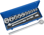 Socket Set, 15 pcs., 3/4, hex 19-50 mm