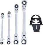 Double Ratchet Ring Spanner Set adjustable with E-Type Ring Heads E6 - E24 4 pcs