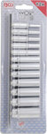 Socket Set, 12-point, deep | 6.3 mm (1/4) drive | Inch sizes | 12 pcs.