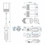 Extension cable 1M with USB charger 2-way type A 12V/24V