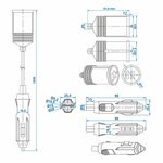 Extension cable 1M with USB charger 2-way type A 12V/24V