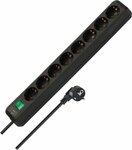 extension lead with switch 8-way black 3m H05VV-F 3G1,5