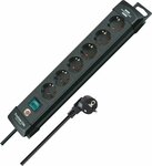 extension lead 6-way black 3m H05VV-F 3G1.5