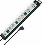 Technics extension lead 6-way black light grey 3m H05VV-F 3G1,5 every 2 sockets switched special socket arrangement for charger units