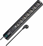 19.500A extension lead with surge protection 7-way black 2m H05VV-F 3G1,5