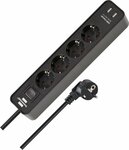 Extension Lead with USB-Charger 4way black black 1.5m H05VV-F 3G1.5 with switch
