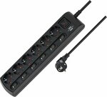 Extension lead individually switchable 6-way 2m H05VV-F 3G1.5 black