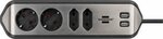 corner extension lead with USB charging function 4-way 2x earthed sockets & 2x Euro sockets silver black
