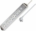 estilo corner extension lead with USB charging function 6-way 4x earthed sockets & 2x Euro silver white