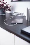 estilo corner extension lead with USB charging function 6-way 4x earthed sockets & 2x Euro silver white