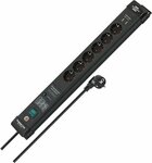 60.000A Extension Lead With Surge Protection with USB-Charger 6-way black  3m H05VV-F 3G1.5