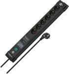 60.000A extension lead with surge protection 6-way black 3m H05VV-F 3G1.5