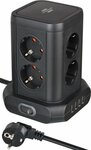 Socket tower 8-fold with 4x USB black 2m H05VV-F3G1.5