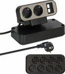 Duplex Desktop Power Strip, 2x Keystone modules, 10x protective contact sockets, silver black