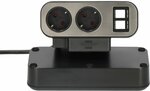 Duplex Desktop Power Strip, 2x Keystone modules, 10x protective contact sockets, silver black