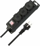 Extension lead with switch IP44 3-way black 2m H07RN-F 3G1,5