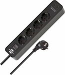 extension lead with 2 USB C charging sockets 4-way black 1.5m H05VV-F3G1.5