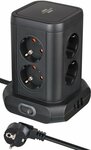 Tower Extension Lead 8-way with 2x USB A, 1x USB C Power Delivery black 2m H05VV-F3G1.5