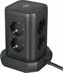 Tower Extension Lead 8-way with 2x USB A, 1x USB C Power Delivery black 2m H05VV-F3G1.5
