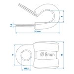 Cable clamp 8 mm with rubber protection x10 pieces