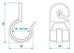 Tent clip for tent pole 19-22mm with hook x10 stuks