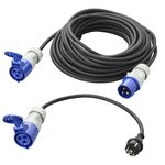 CEE set with 20 m extension cable 3x2.5 mm and 40 cm adapter cable from Schuko plug to CEE in storage bag