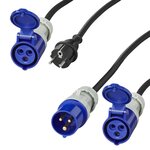 CEE set with 20 m extension cable 3x2.5 mm and 40 cm adapter cable from Schuko plug to CEE in storage bag