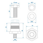 Screw-on battery terminals set (+) and (-) brass M8 with bolt and washer