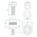Screw-on battery terminals set (+) and (-) brass M6 with bolt and washer