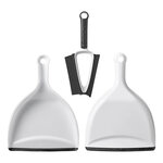 Mini dustpan and brush with silicone bristles and wiper