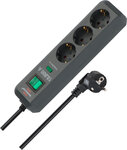 Power Strip with Surge Protection 3-way Anthracite 1.5m 13,500A H05VV-F 3G1.5